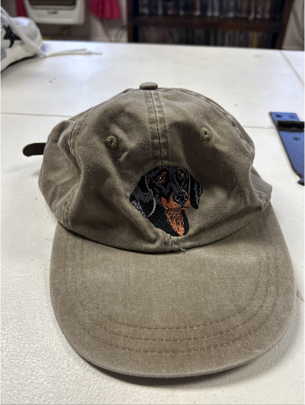 Dachshund Embroidered Dad Hat Cap, Army Green, Dog Lover Owner, Pet Gift